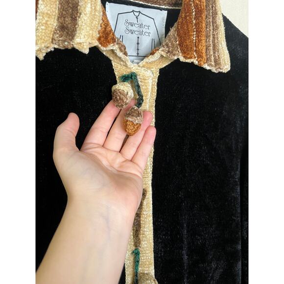 1990s J Two New York Chenille Cabin Forest Woodland Acorn Pinecone Cardigan M - Picture 3 of 10